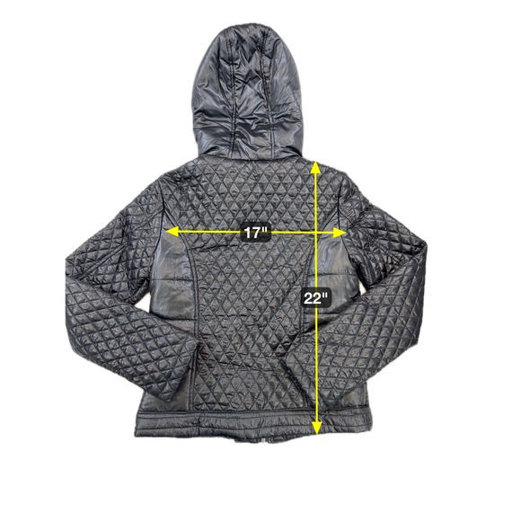 Pink Platinum Women's Black Quilted Hooded Puffer Jacket Zip Front Size S - Picture 8 of 8